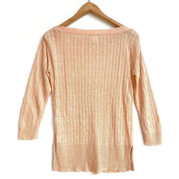 J.Crew Linen Cable Knit Sweater Size XS 3/4 Sleeves Boatneck Preppy - Picture 2 of 9